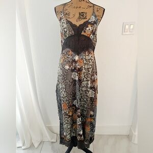 Free People Brown Floral Lace Slip Dress